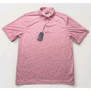 Greg Norman Golf Performance Polo Shirt Mens Medium Pink Bird Print NWT